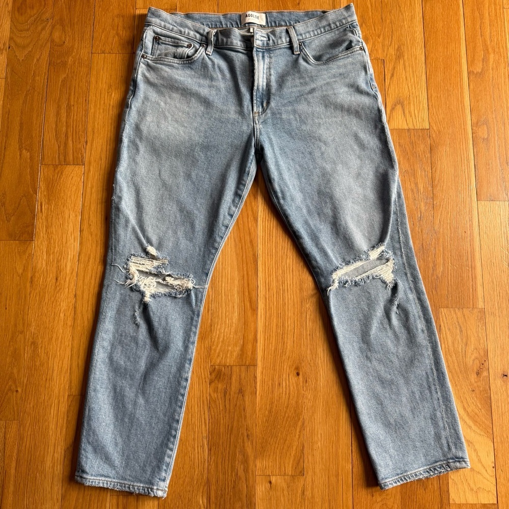 Agolde  Light Blue Distressed Straight Pristine Jeans Size 30